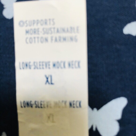 NWT CROFT&BARROW SIZE XL 100% COTTON LONG SLEEVE MOCK -NECK NAVY BUTTERFLY  hgd - Picture 5 of 5